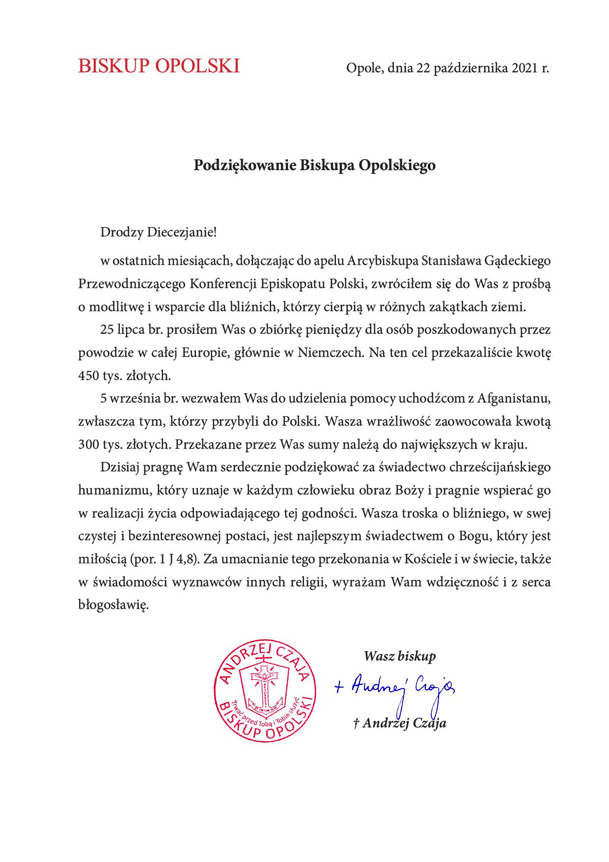 1 Podziekowanie Biskup Opolski 2021